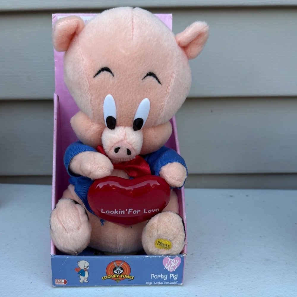 Vintage 2003 Looney Tunes Porky Pig Singing Plush Lookin For Love Gemmy Toy Box